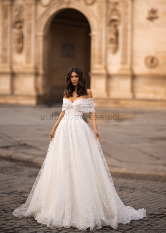 Strapless Beaded Ivory Lace Tulle Timeless Wedding Dress